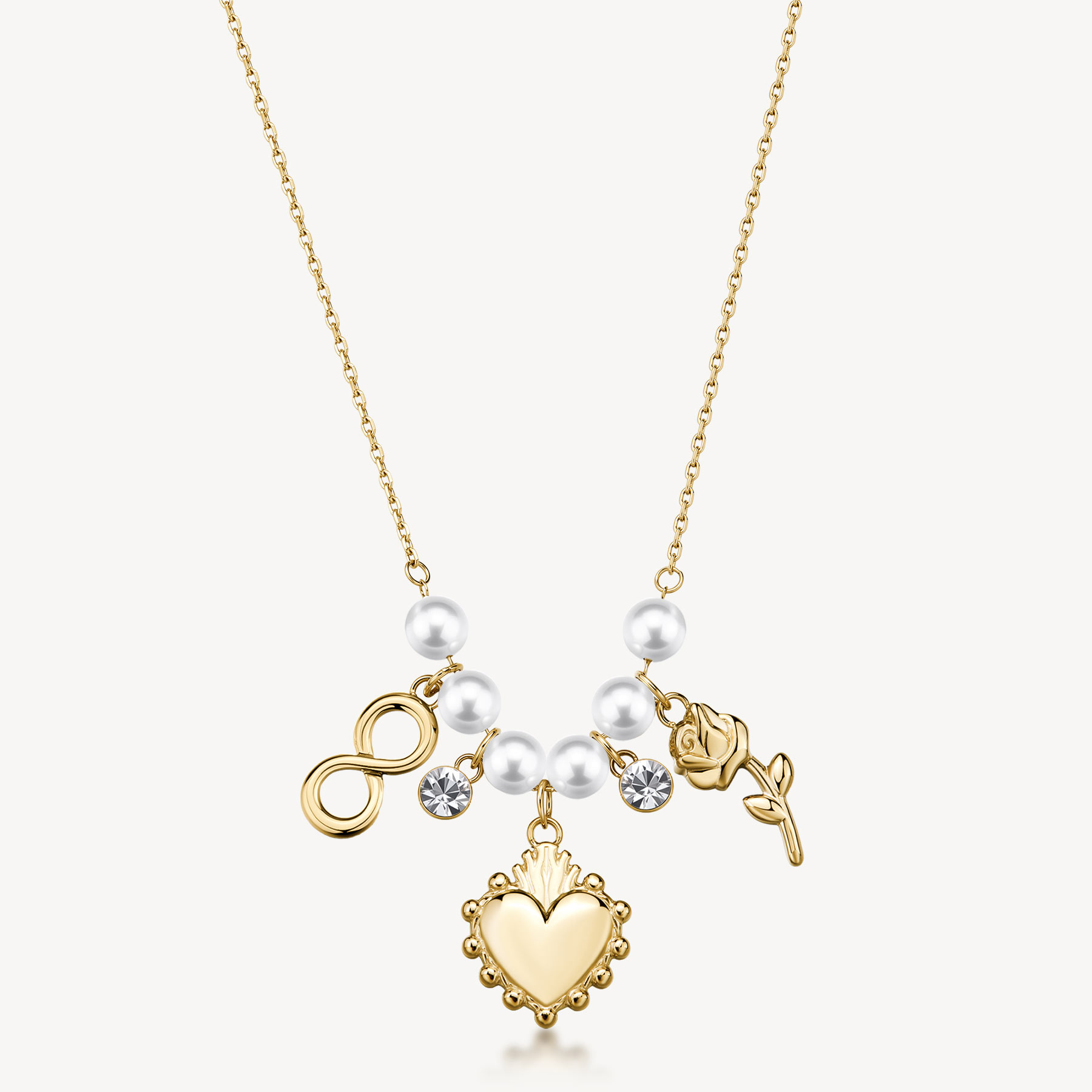 Collana CHAKRA in acciaio 316L, finitura pvd color oro e sacro cuore