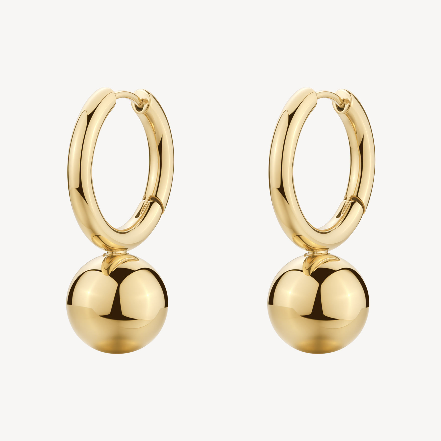 Orecchini a cerchio PERFECT in acciaio 316L, finitura dorata e sfera