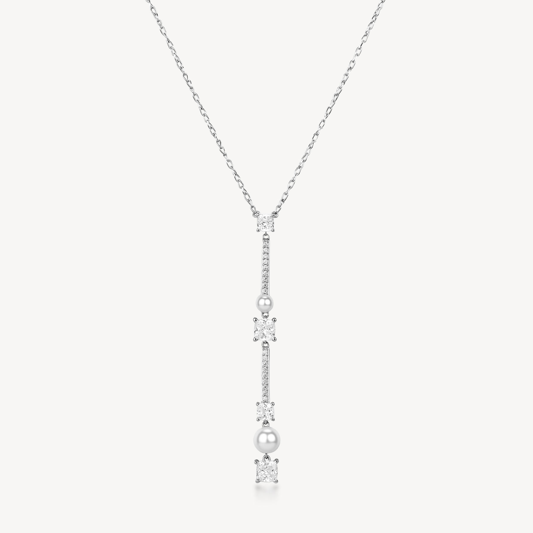 Collana FANCY in argento 925/1000 rodiato, con perla e cubic zirconia