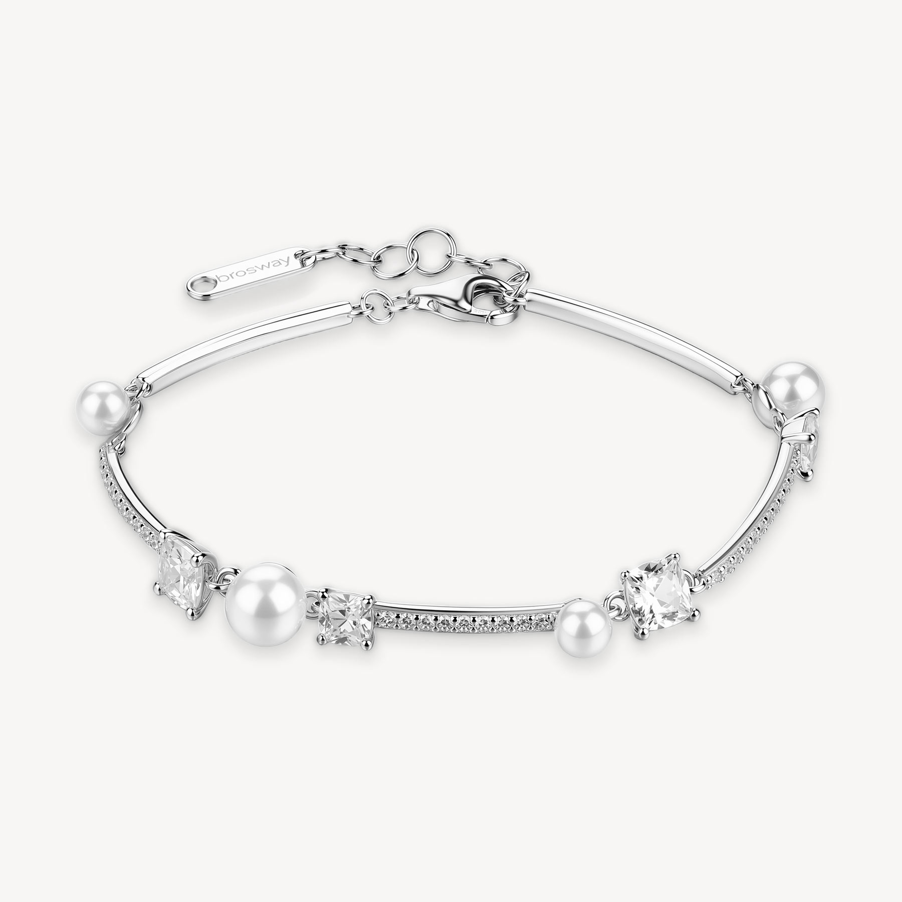 Bracciale FANCY in argento 925/1000 rodiato, con perla e cubic zirconia bianca