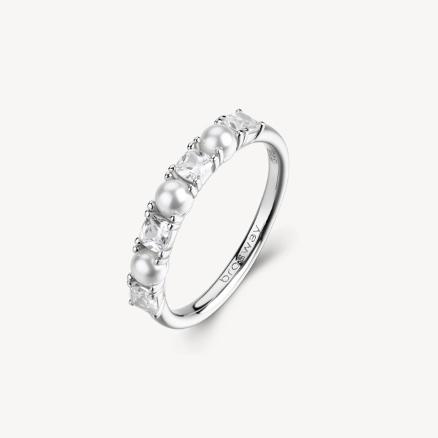 Anello FANCY in argento 925/1000 rodiato, con perle di conchiglia e cubic zirconia