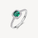 Anello FANCY in argento 925/1000 rodiato, con cubic zirconia chiari e cubic zirconia colore emerald.