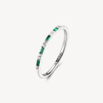 Anello FANCY in argento 925/1000 rodiato, con cubic zirconia chiari e cubic zirconia colore emerald