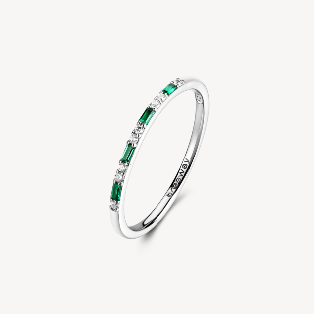 Anello FANCY in argento 925/1000 rodiato, con cubic zirconia chiari e cubic zirconia colore emerald