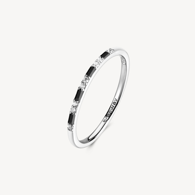 Anello FANCY in argento 925/1000 rodiato, con cubic zirconia chiari e cubic zirconia neri