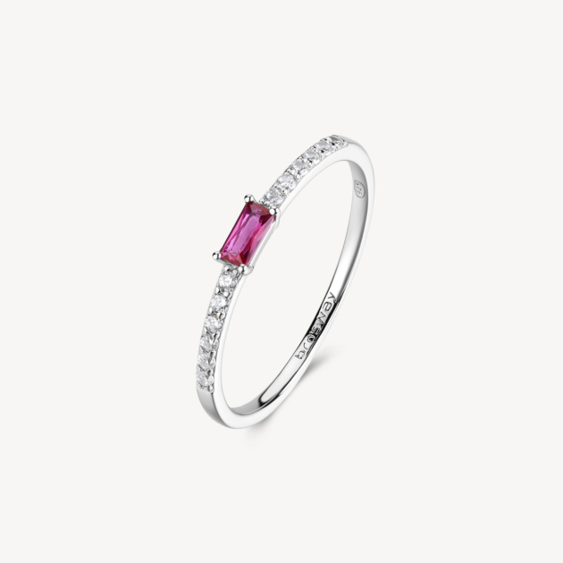 Anello FANCY in argento 925/1000 rodiato, con cubic zirconia chiari e cubic zirconia colore ruby