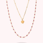 Collana Rosario Lunga Multifilo con Ciondolo Cuore e Pietre Naturali di Quarzite