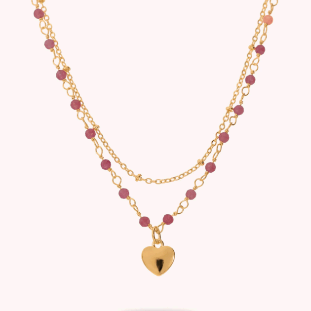 Collana Rosario Multifilo con Ciondolo Cuore e Pietre Naturali di Quarzite