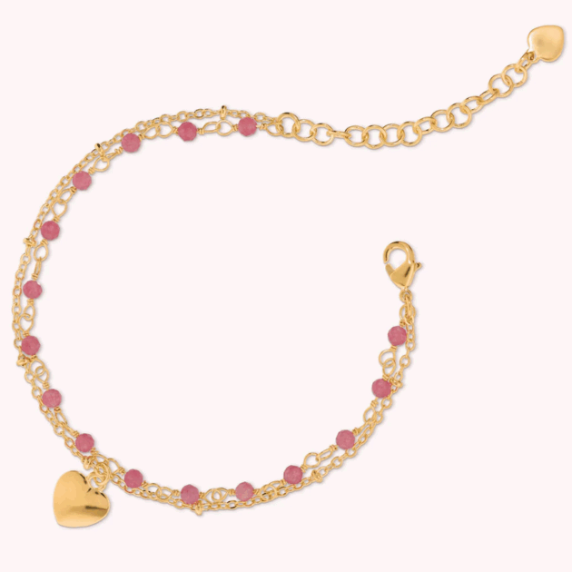 Bracciale Rosario Multifilo con Ciondolo Cuore e Pietre Naturali di Quarzite