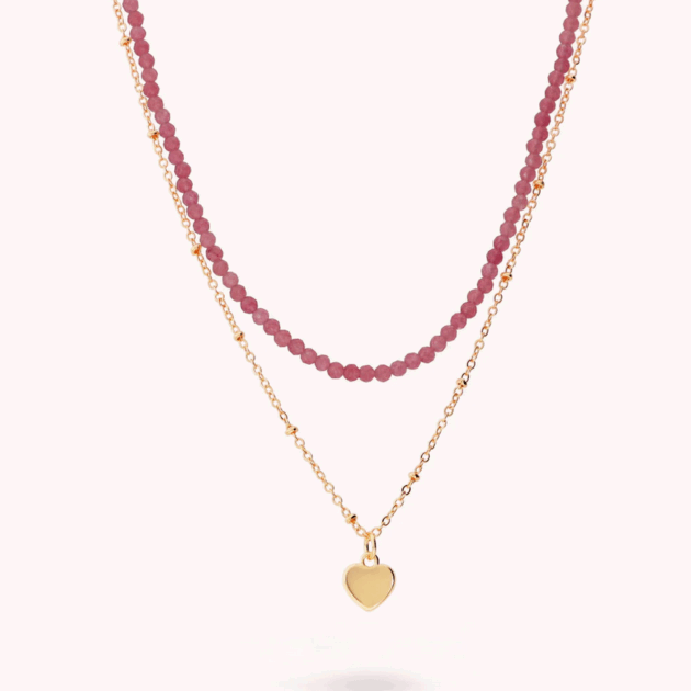 Collana Multifilo con Ciondolo Cuore e Pietre Naturali