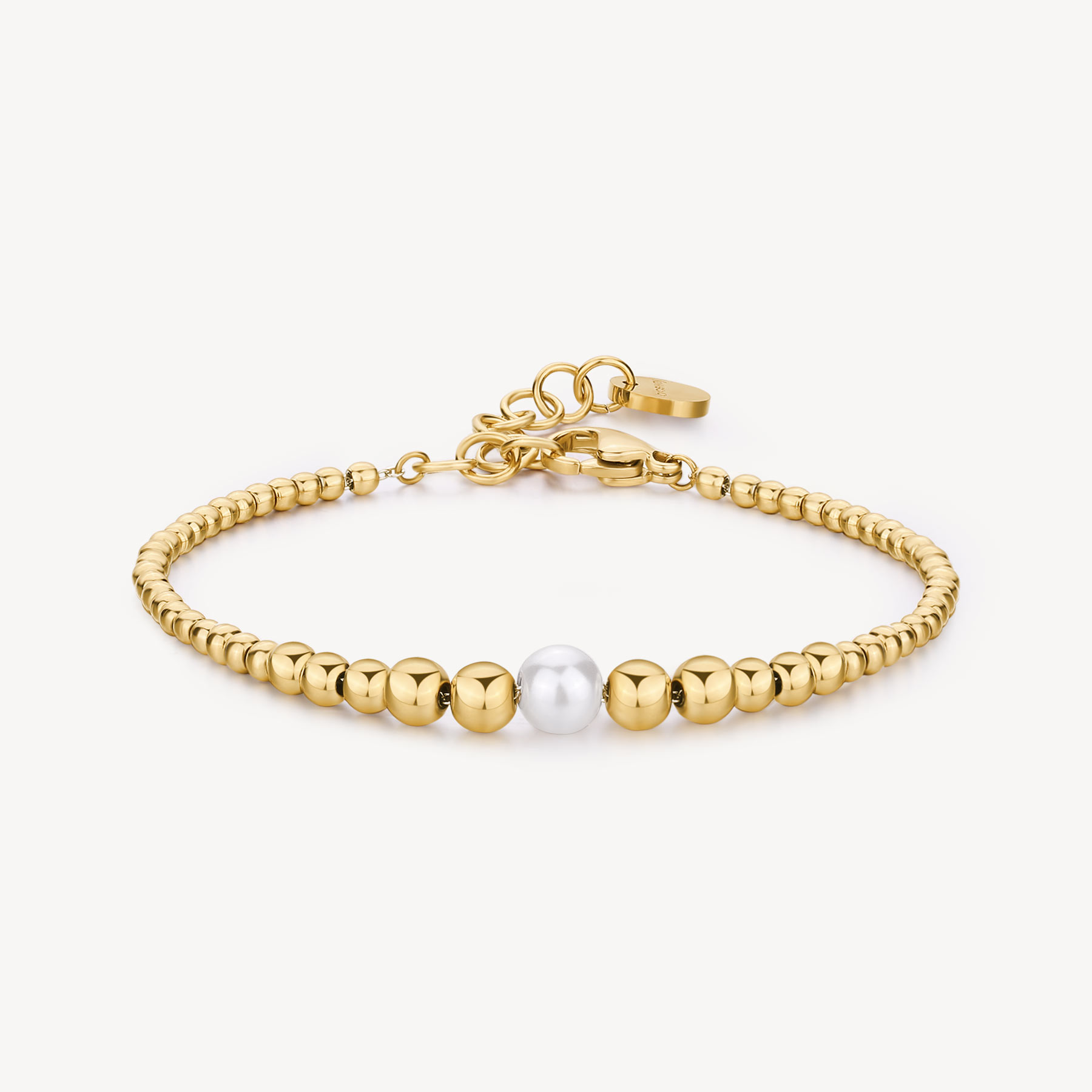 Bracciale PERFECT in acciaio 316L finitura pvd dorata, sfere e perla