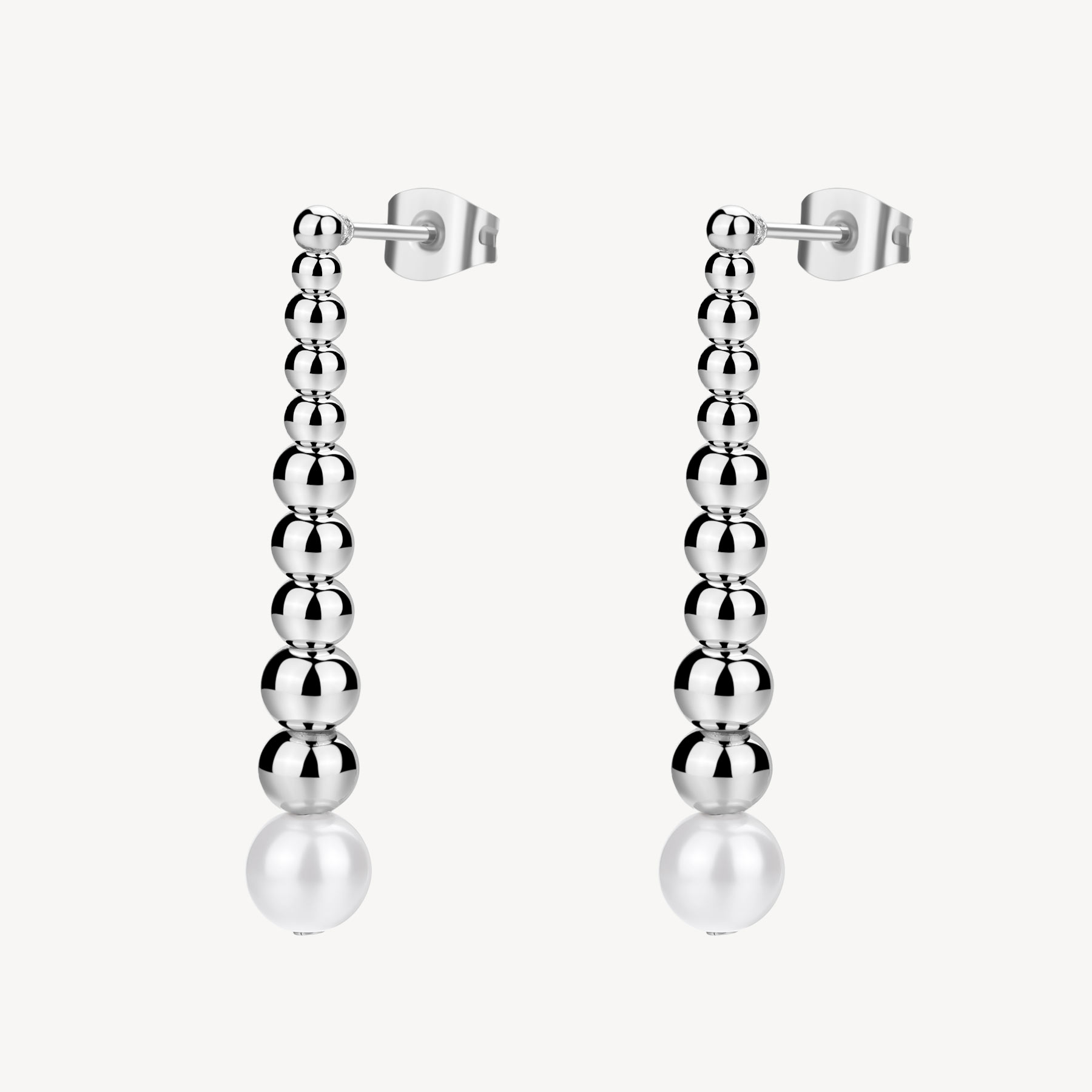 Orecchini PERFECT in acciaio 316L e perla di conchiglia e sfere