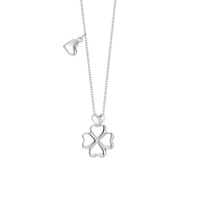 COLLANA DONNA IN ACCIAIO CON QUADRIFOGLIO E CHARM CUORE