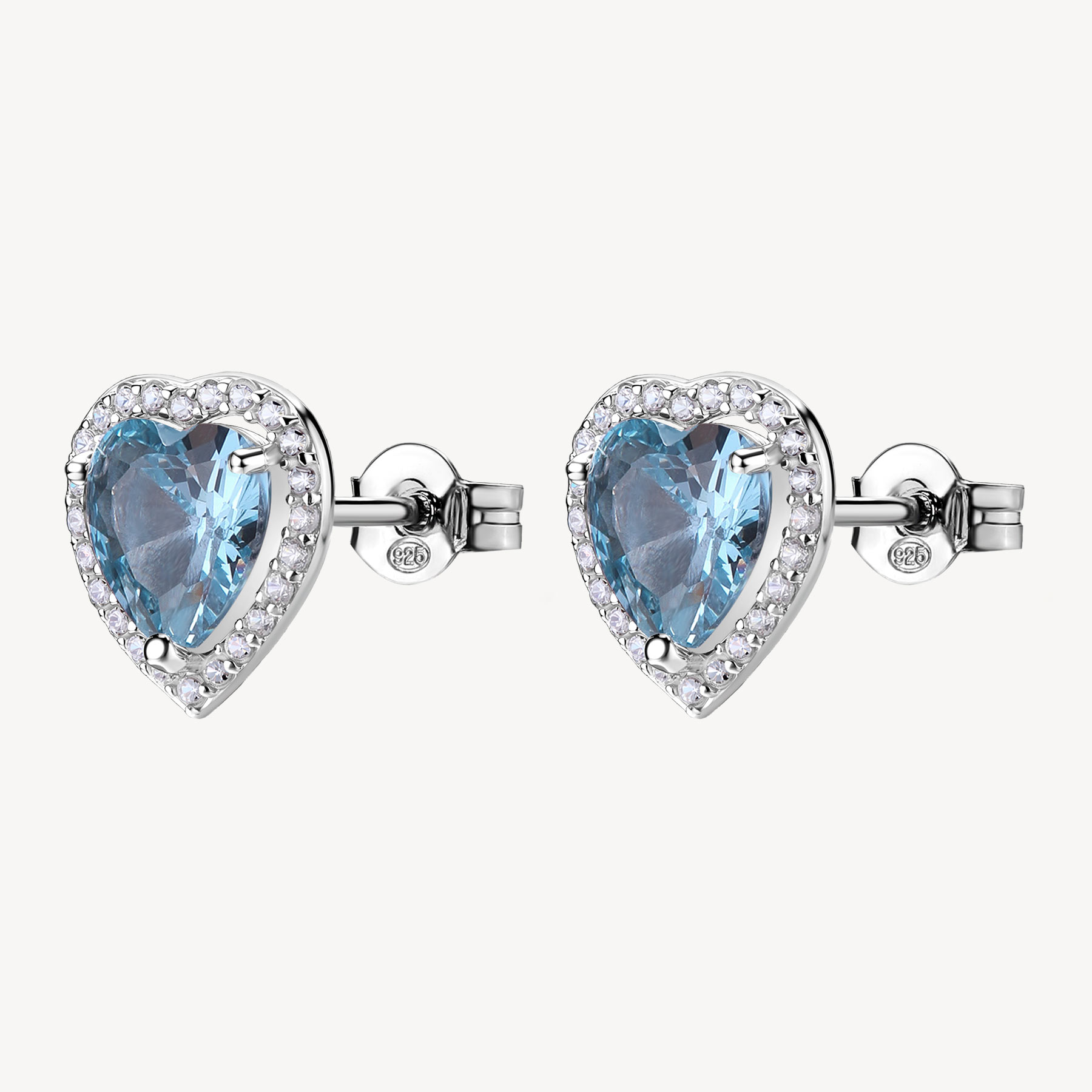 Orecchini al lobo FANCY in argento 925/1000 rodiato e cuore con cubic zirconia blu