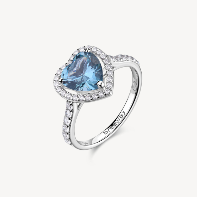 Anello FANCY in argento 925/1000 rodiato con cuore celeste e cubic zirconia bianche