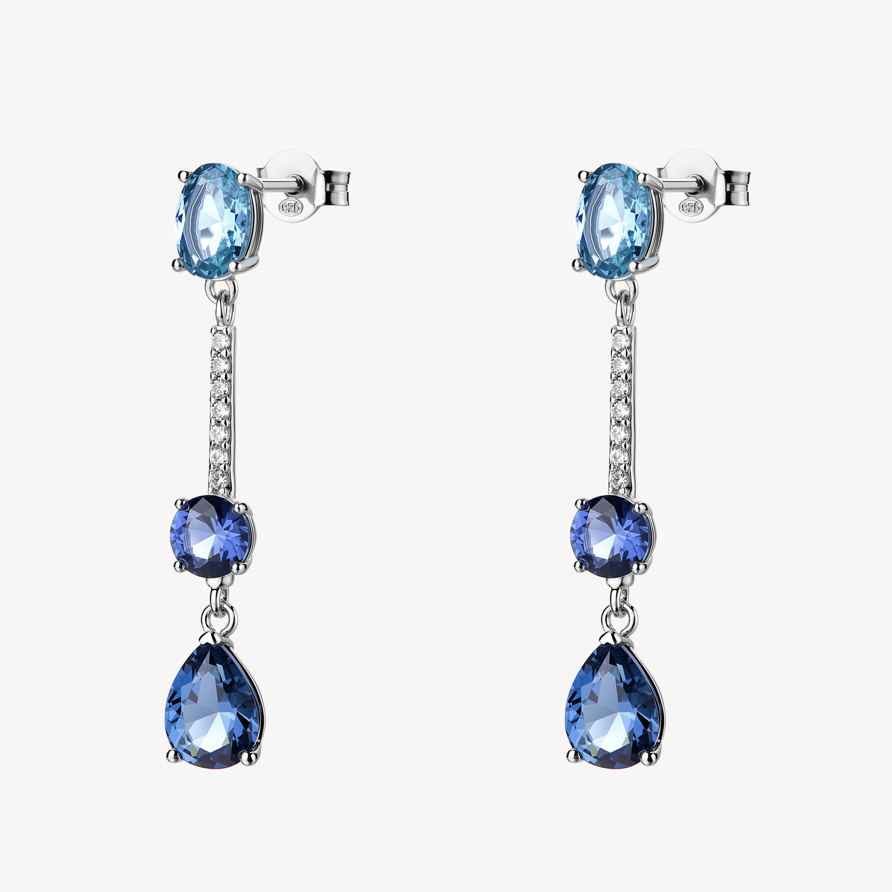 Orecchini pendenti FANCY in argento 925/1000 rodiato con cubic zirconia blu