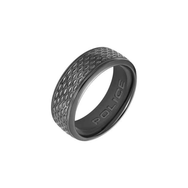 Anello canna di fucile Police con texture in acciaio 316L